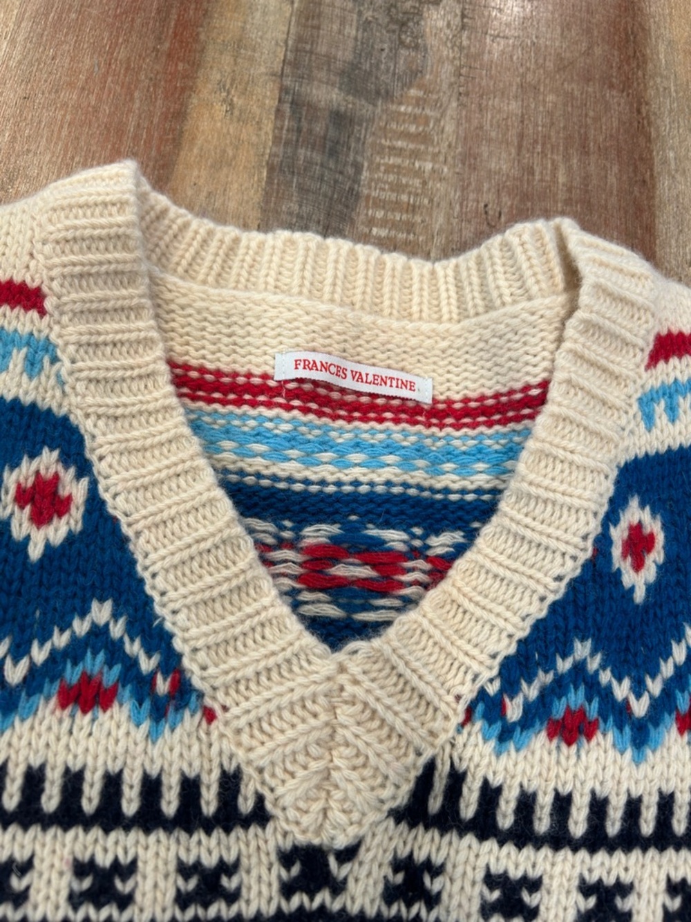 Frances Valentine Eryn Cream Lambswool Fair Isle V-Neck Sweater Vest - Picture 2 of 7